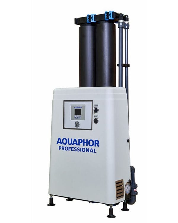 High-quality Aquaphor professional water filtration system with dual carbon filters, compact design, digital control panel, ideal for clean and pure drinking water.