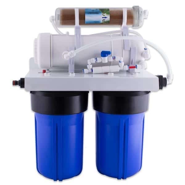 High-quality water filtration system with dual filters, reverse osmosis membrane, and mineral cartridge for clean, safe drinking water. Suitable for homes and offices.