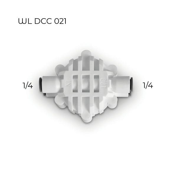 High-quality white water filter head with 1/4-inch inlet and outlet, suitable for residential and commercial filtration systems, ensuring clean and safe water supply.