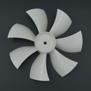 White plastic impeller fan blade for water filtration systems and pump equipment, durable and corrosion-resistant. Suitable for industrial and residential water purification applications.