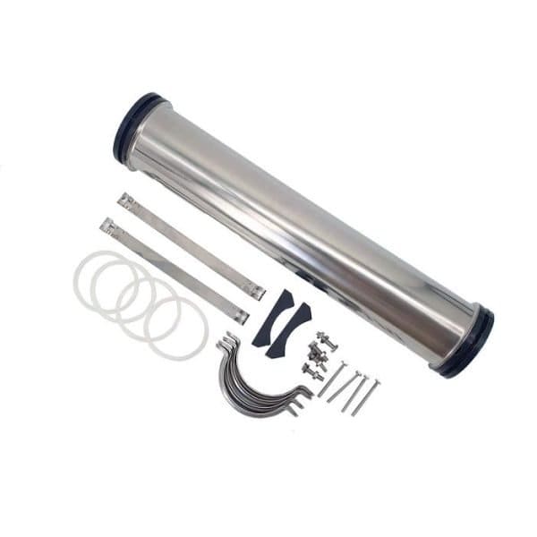 High-capacity industrial water filter cartridge with mounting accessories and rubber seals for filtration systems.
