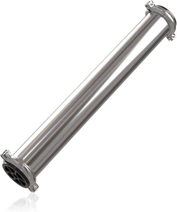 Stainless steel water filter housing for industrial filtration systems. Durable and corrosion-resistant for effective water treatment.